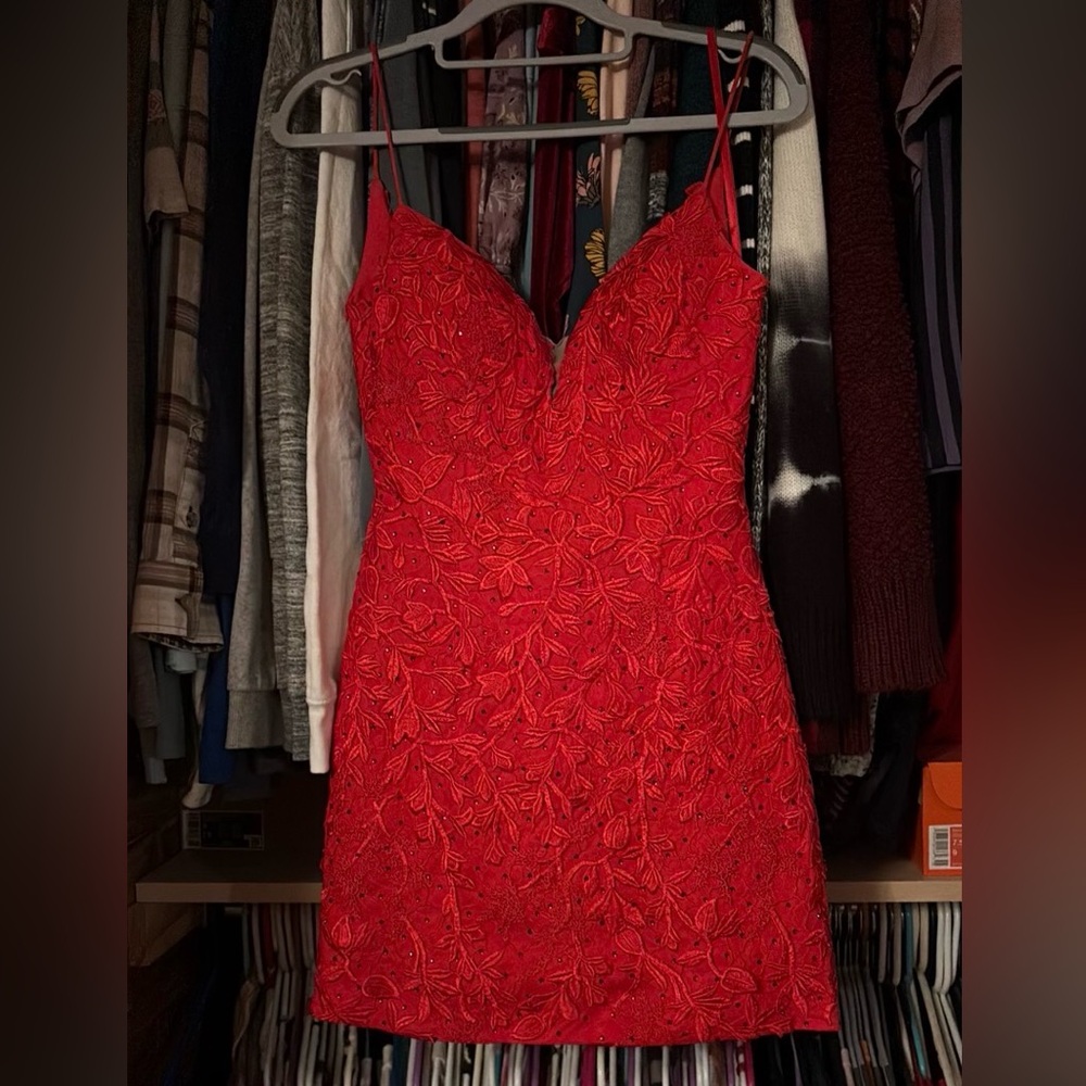 Glam Red Homecoming Dress 2 - Picture 2 of 7